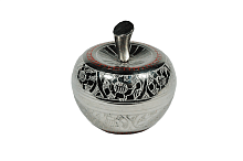 Шкатулка латунная Яблоко (гравировка, эмаль) белая,  6 х 6 х 6,5 см, ШК001